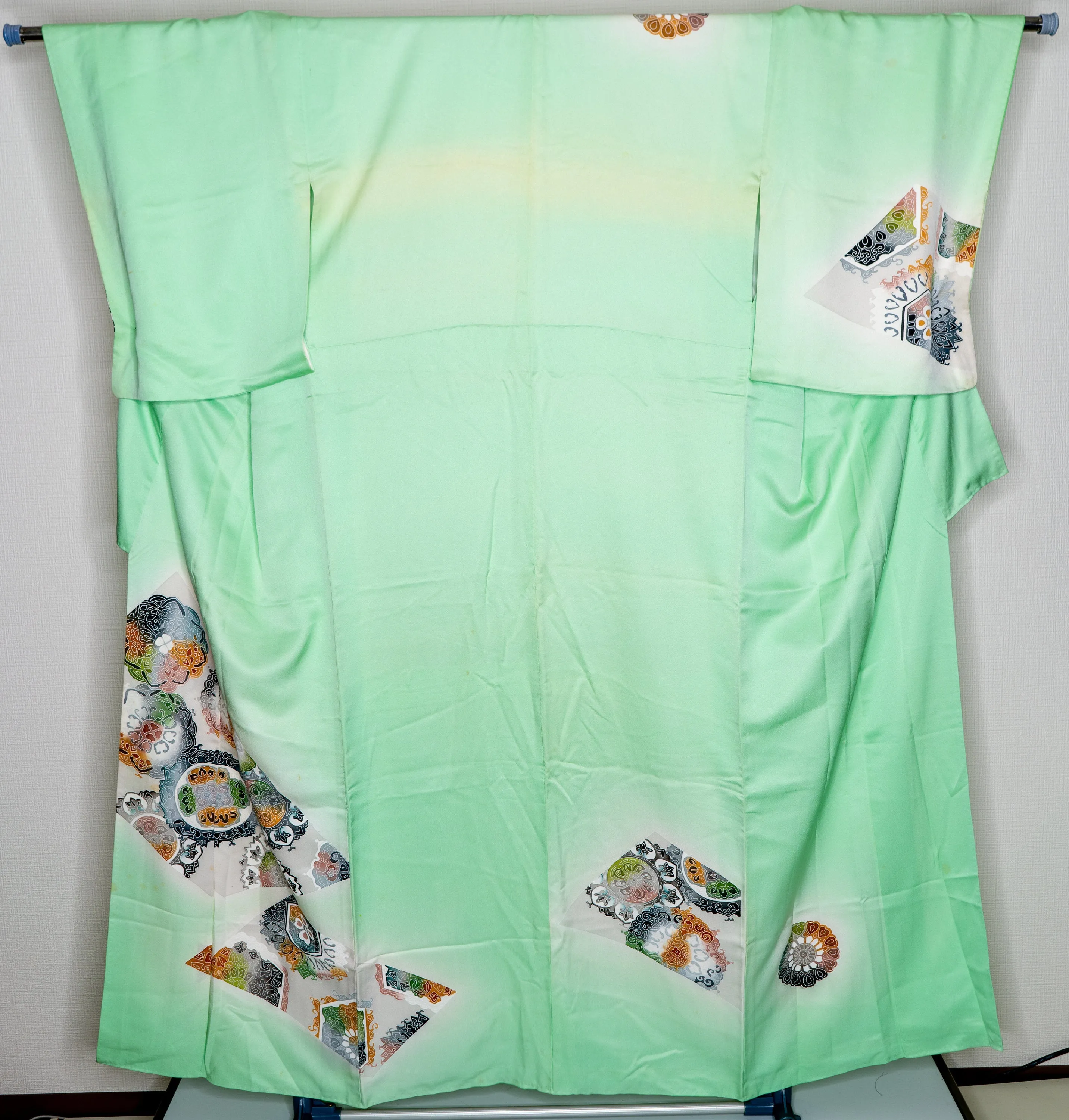 Abstract Maru Teal Homongi - Women's Kimono Femme Silk Soie Seda Chimono Free Shipping Rhombuses