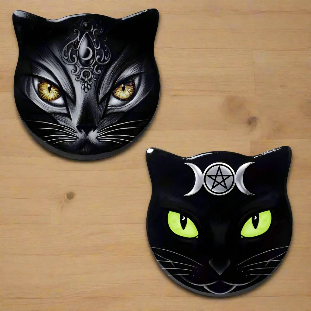 Alchemy Gothic Triple Moon or Sacred Cat Ceramic Black Cats Coasters