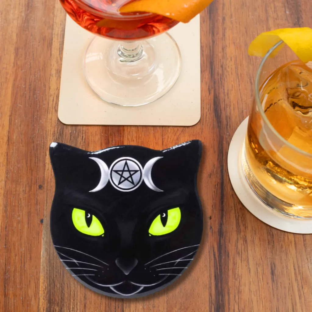 Alchemy Gothic Triple Moon or Sacred Cat Ceramic Black Cats Coasters