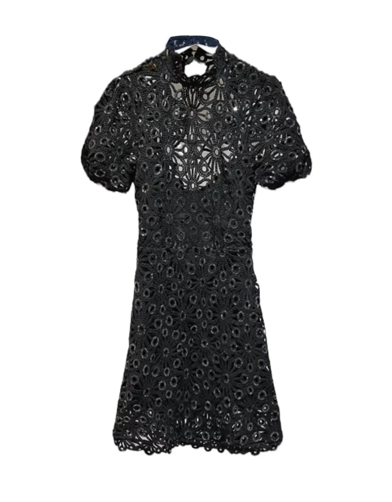 Black Sequin Embroidery Mini Dress