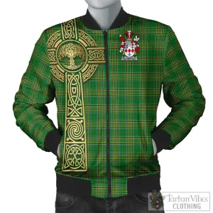 Bloomfield Irish Clan Tartan Bomber Jacket with Coat of Arms Celtic Tree of Life Style