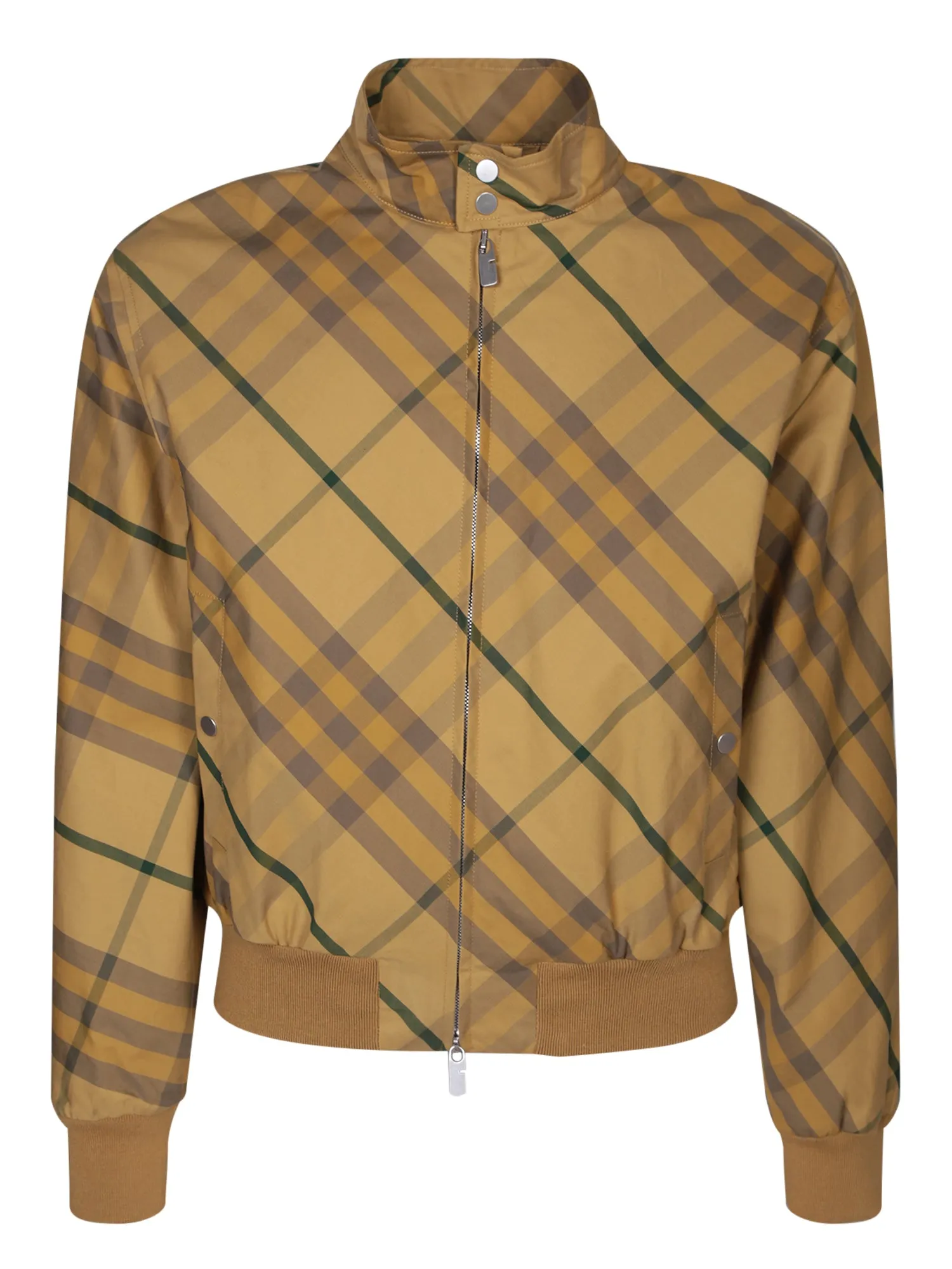 Check motif beige bomber jacket