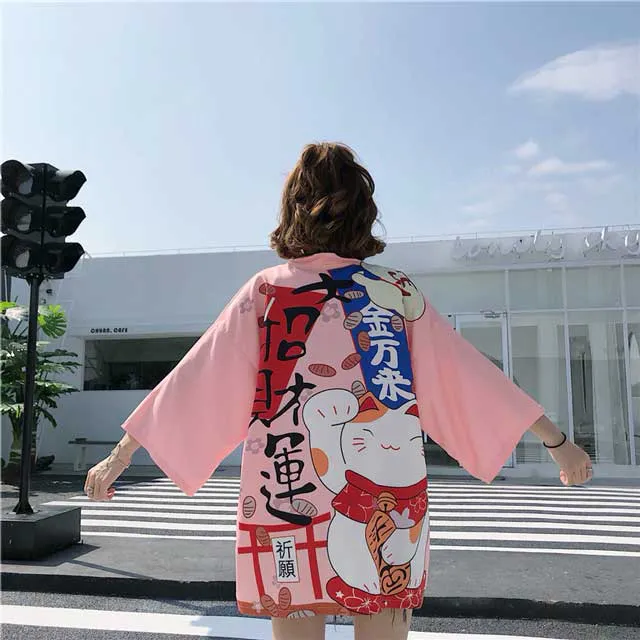 Haori Kimono - Pink Anime Print