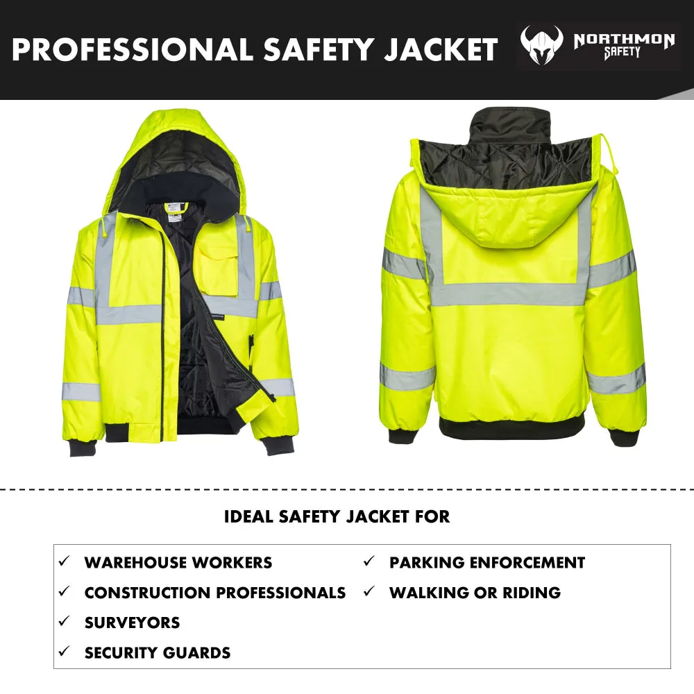 Hi Vis Waterproof Winter Bomber Jacket - ANSI Class 3 - Safety Hi-Vis Lime