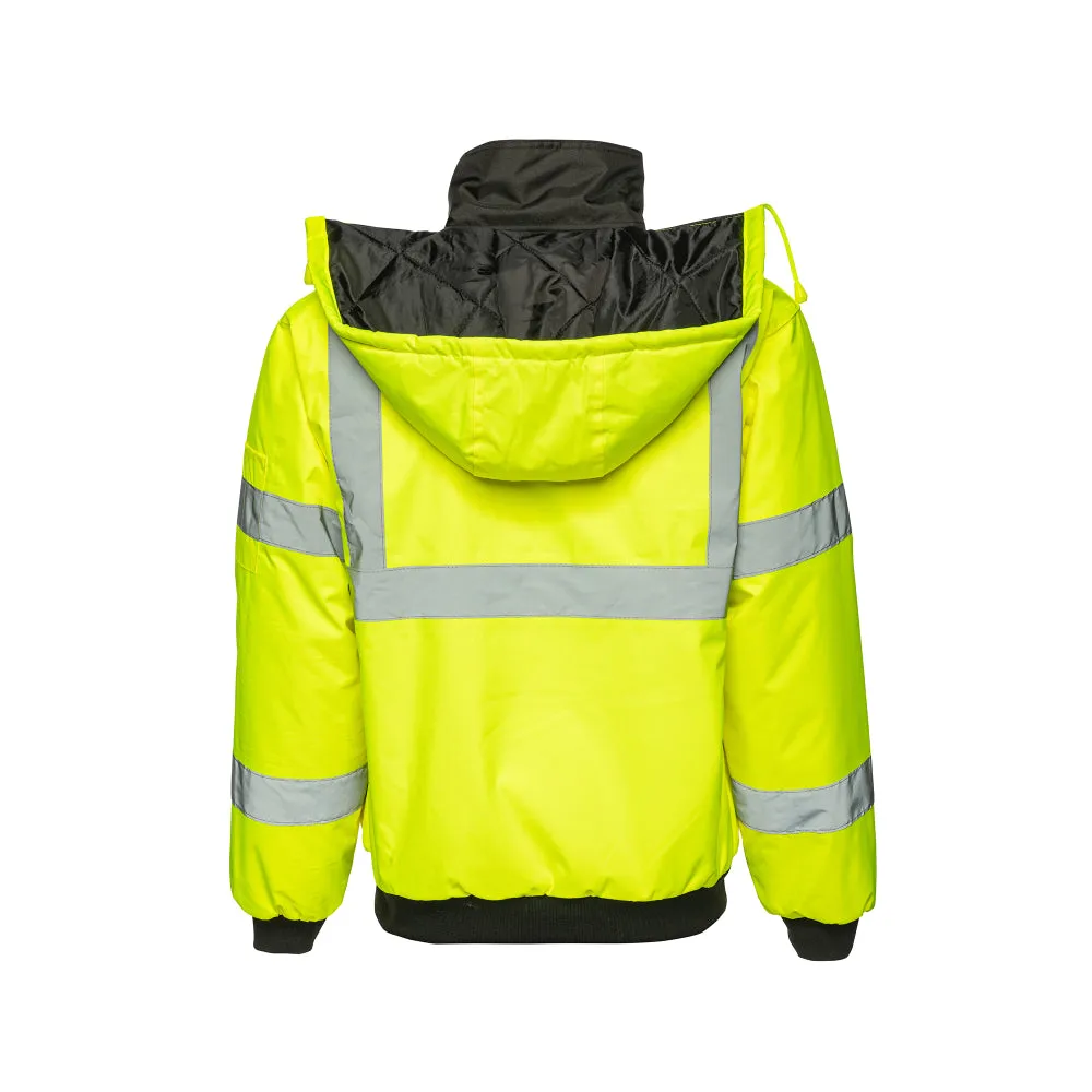 Hi Vis Waterproof Winter Bomber Jacket - ANSI Class 3 - Safety Hi-Vis Lime