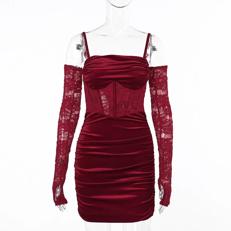 Hot Gothic Red Slip Dress with Sleeves