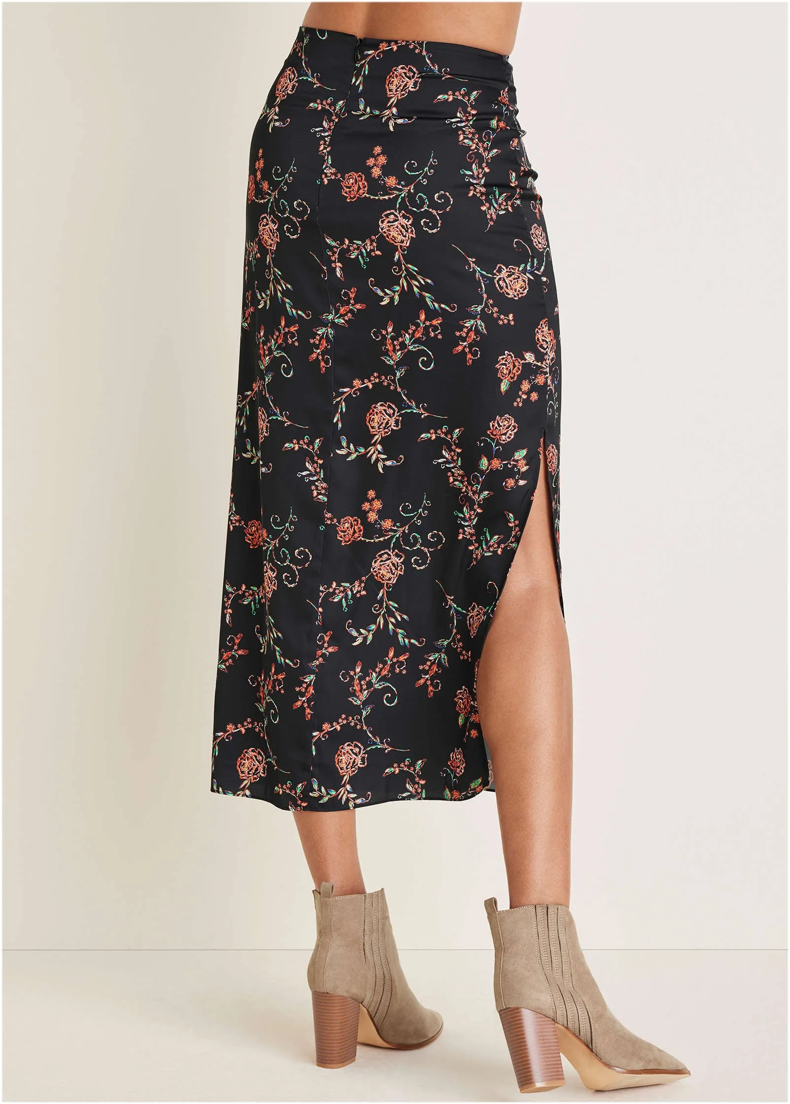 Midi Slip Skirt - Gothic Roses