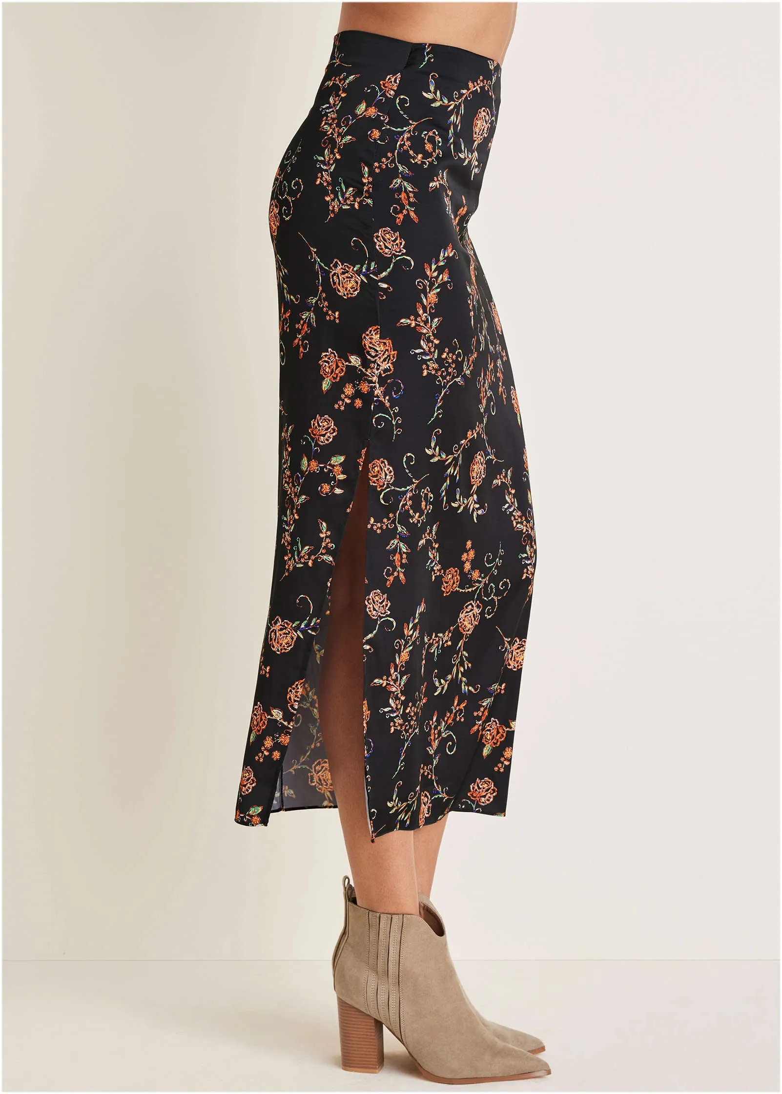 Midi Slip Skirt - Gothic Roses