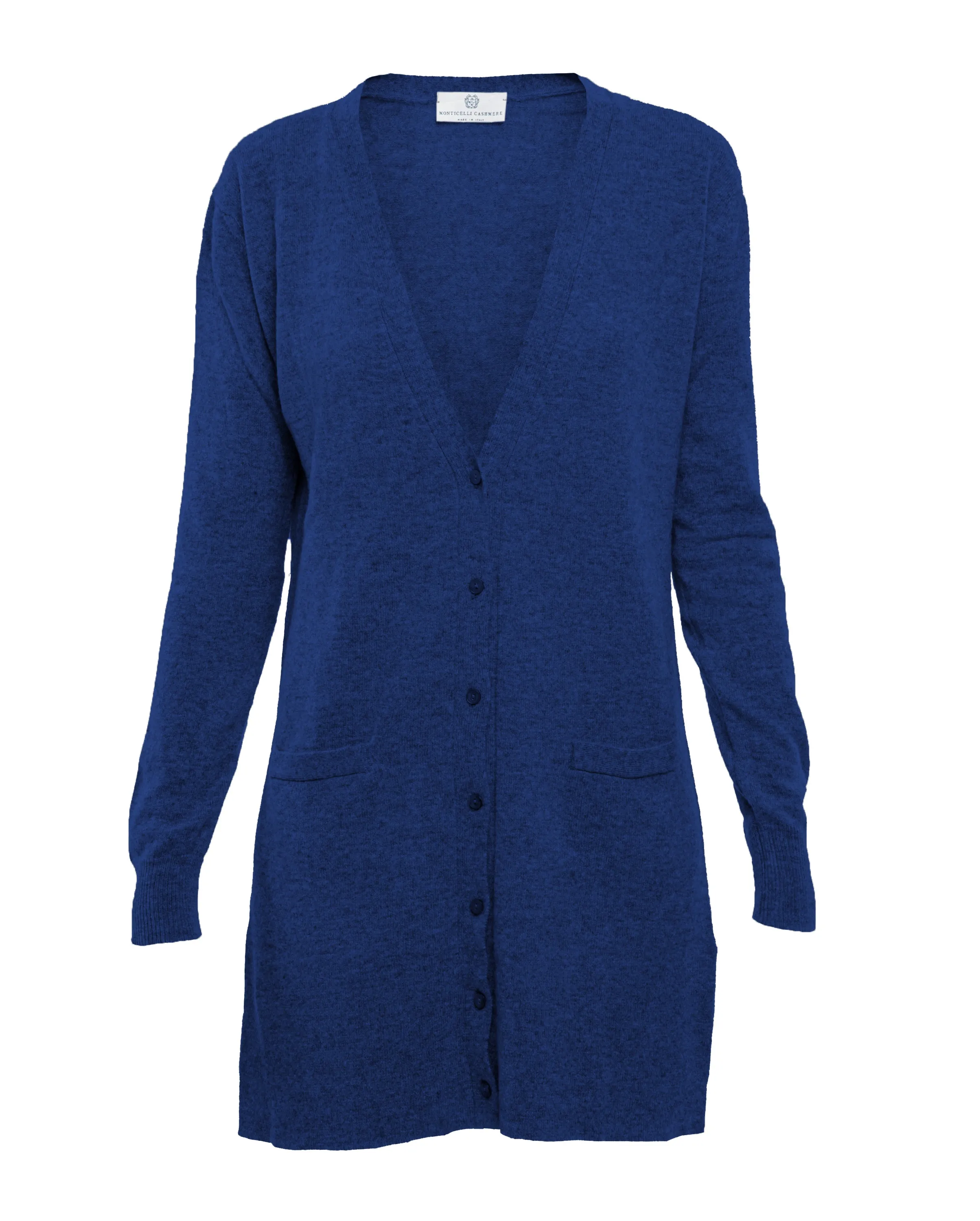 NEW FALL 24 - Women's Long Pure Cashmere Cardigan Sweater Melange Blue