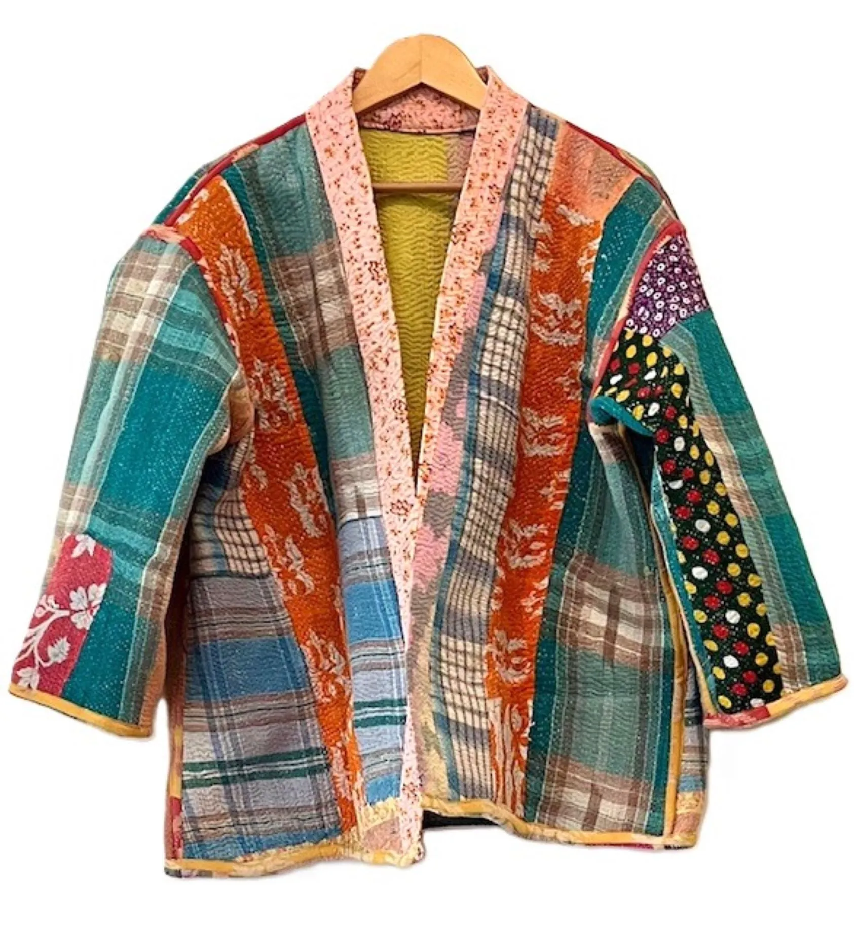 Specialty Collection: Short Designer Patchwork Hand Embroidered Jacket. Fully Reversible, Pastel