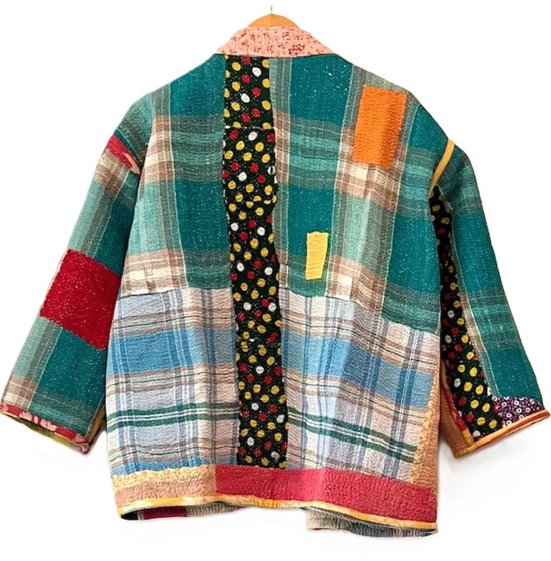 Specialty Collection: Short Designer Patchwork Hand Embroidered Jacket. Fully Reversible, Pastel