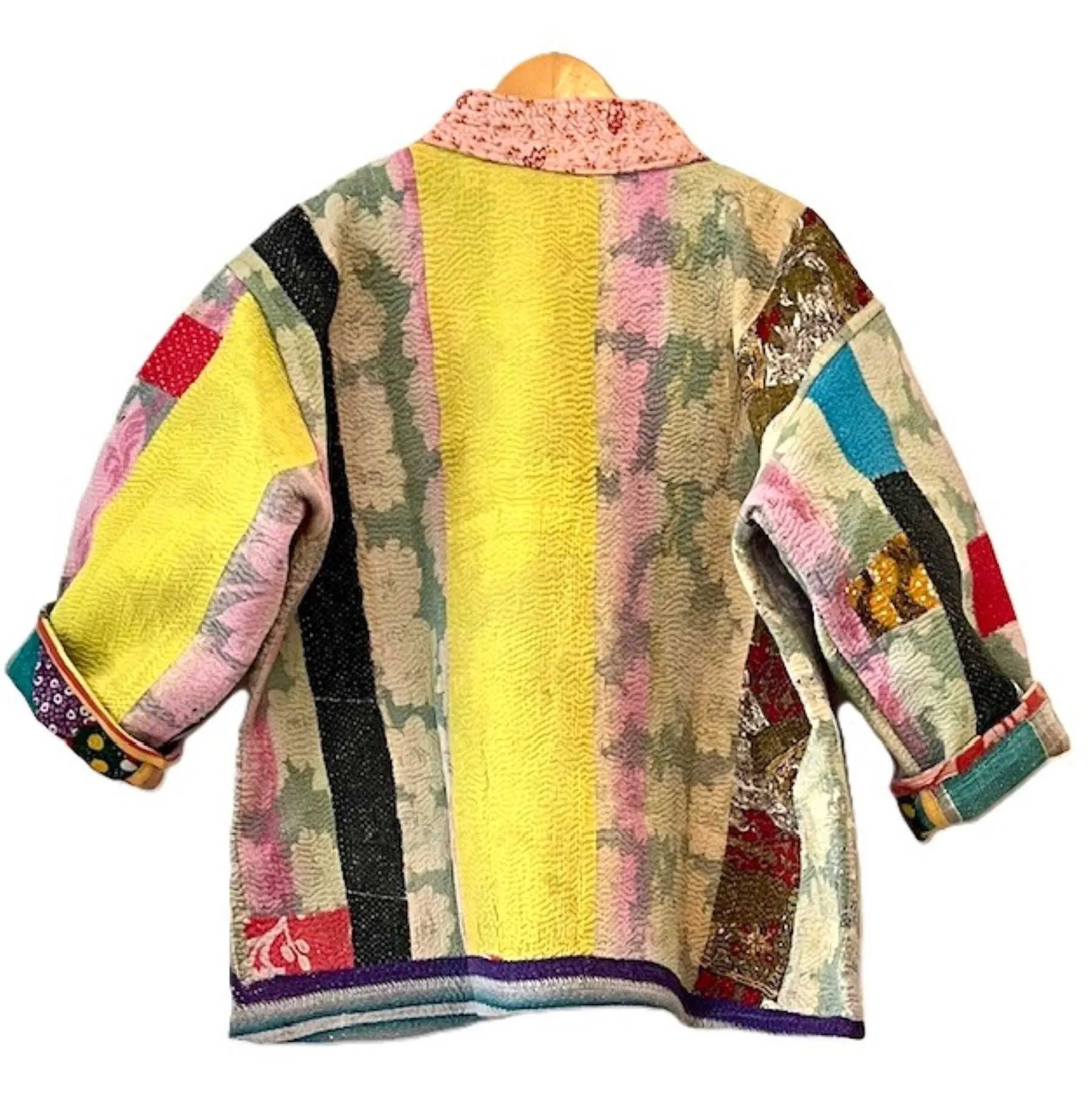 Specialty Collection: Short Designer Patchwork Hand Embroidered Jacket. Fully Reversible, Pastel