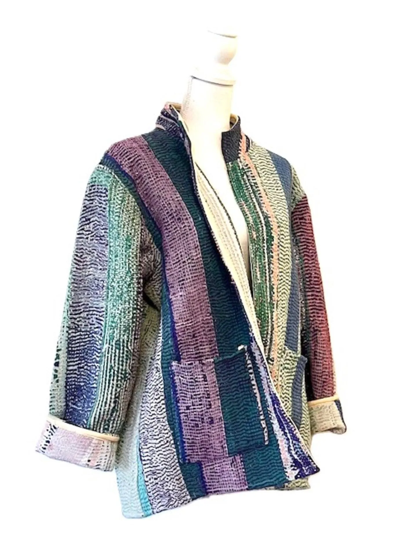 Specialty Collection: Short Designer Patchwork Hand Embroidered Jacket. Fully Reversible.(Pastel)(Copy)