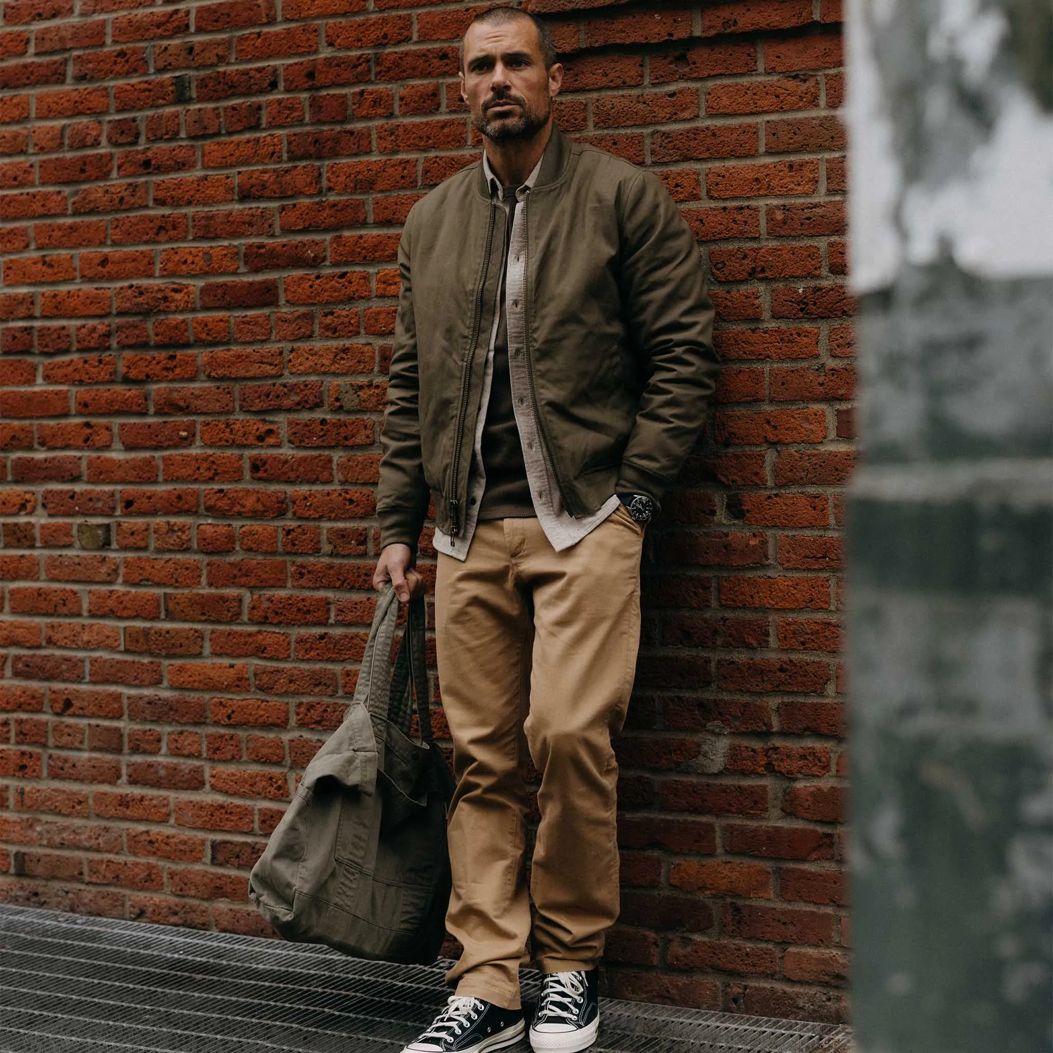 The Insulated Bomber Jacket in Fatigue Olive Dry Wax