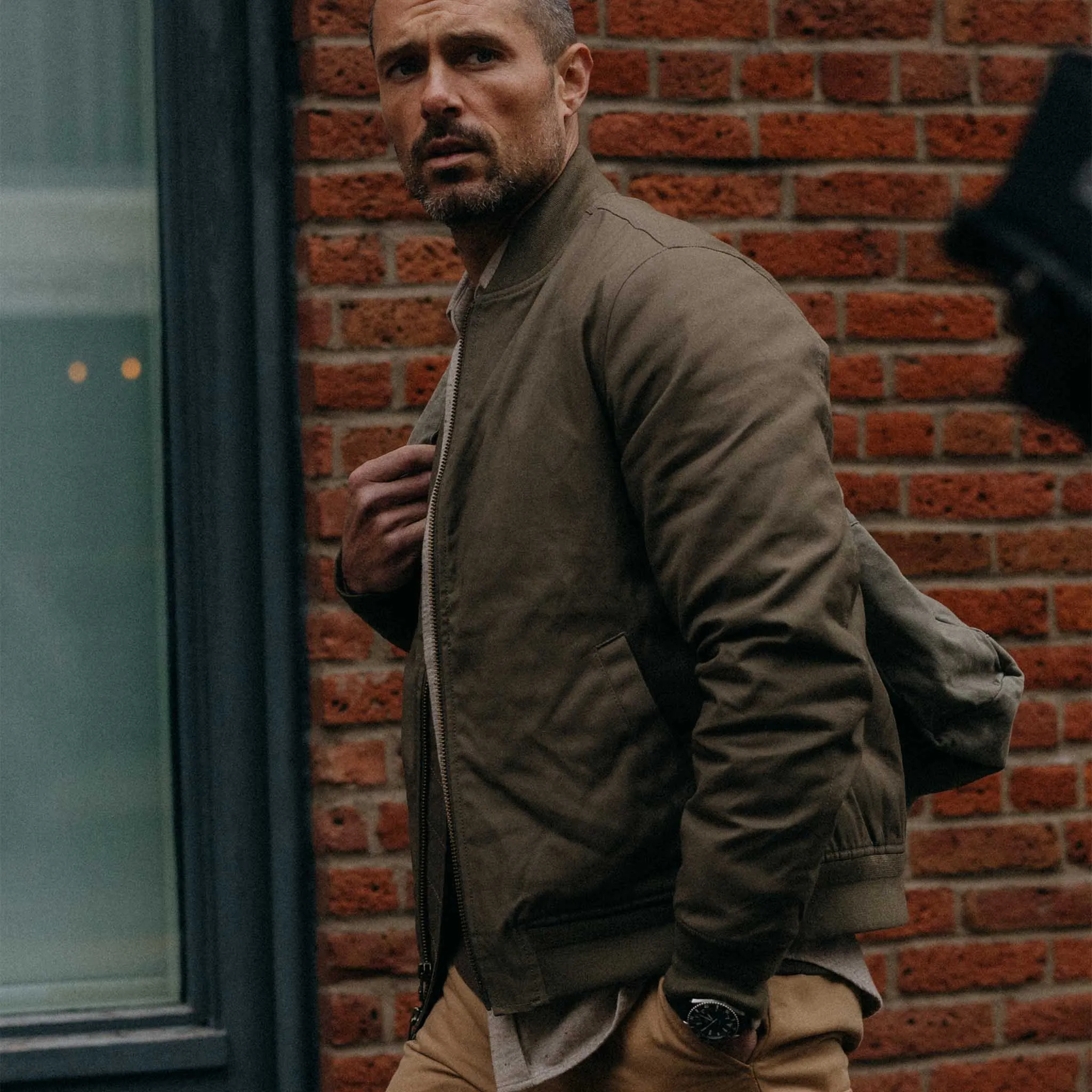 The Insulated Bomber Jacket in Fatigue Olive Dry Wax