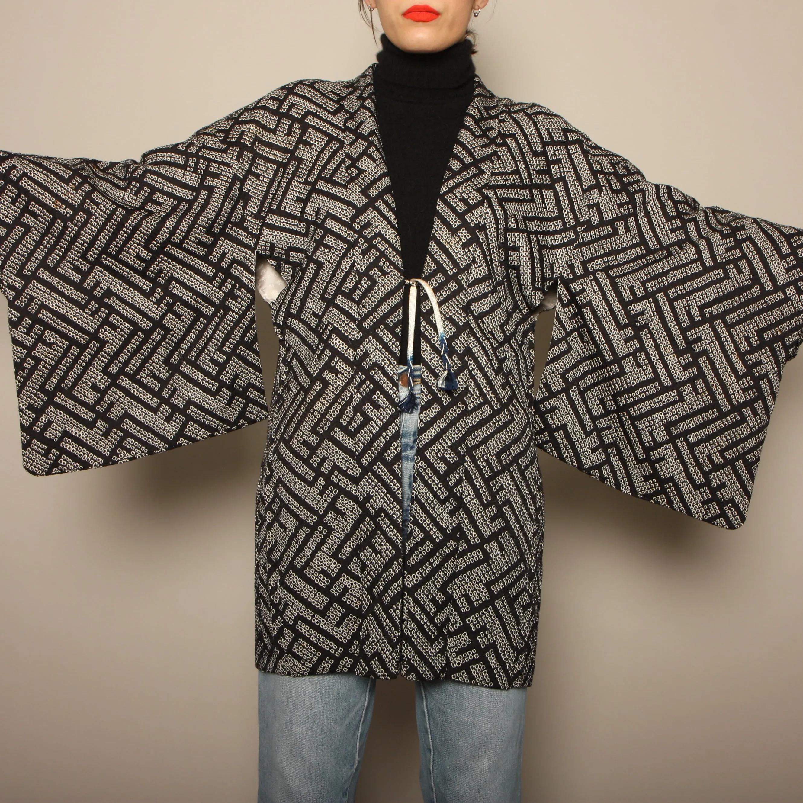 Vintage 70's Graphic Textural Shibori Dyed Silk Haori