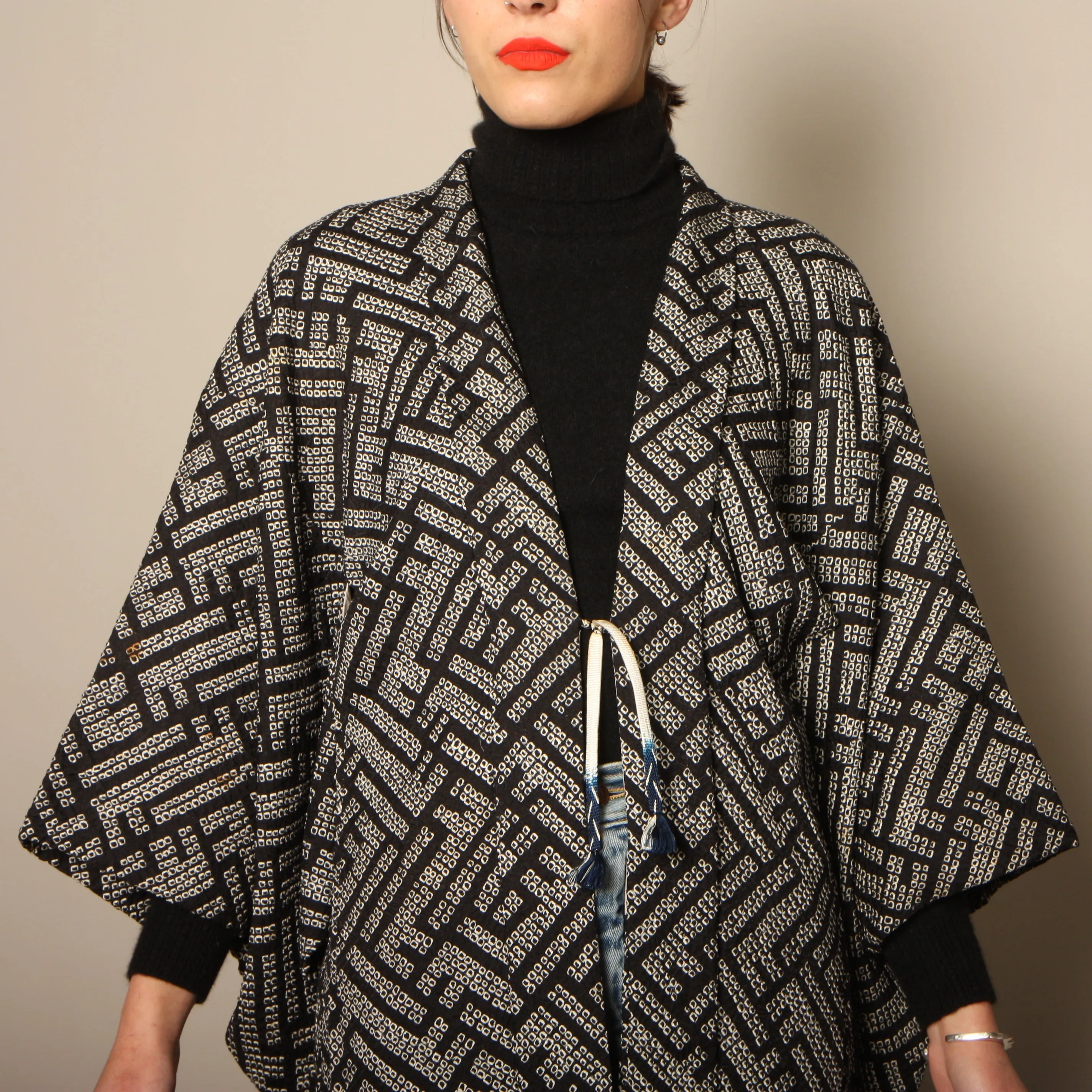 Vintage 70's Graphic Textural Shibori Dyed Silk Haori