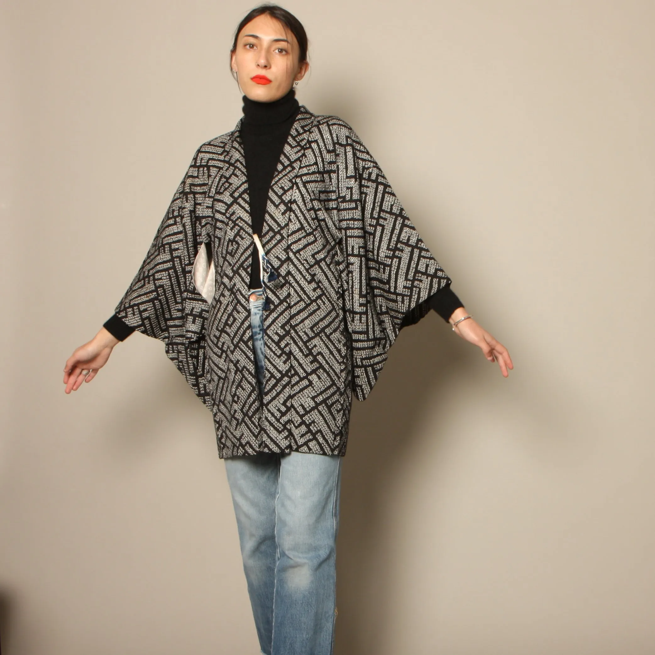 Vintage 70's Graphic Textural Shibori Dyed Silk Haori