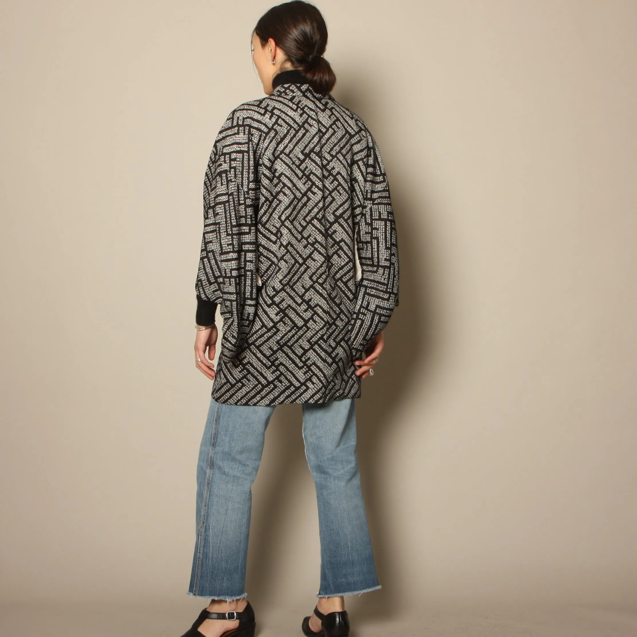 Vintage 70's Graphic Textural Shibori Dyed Silk Haori