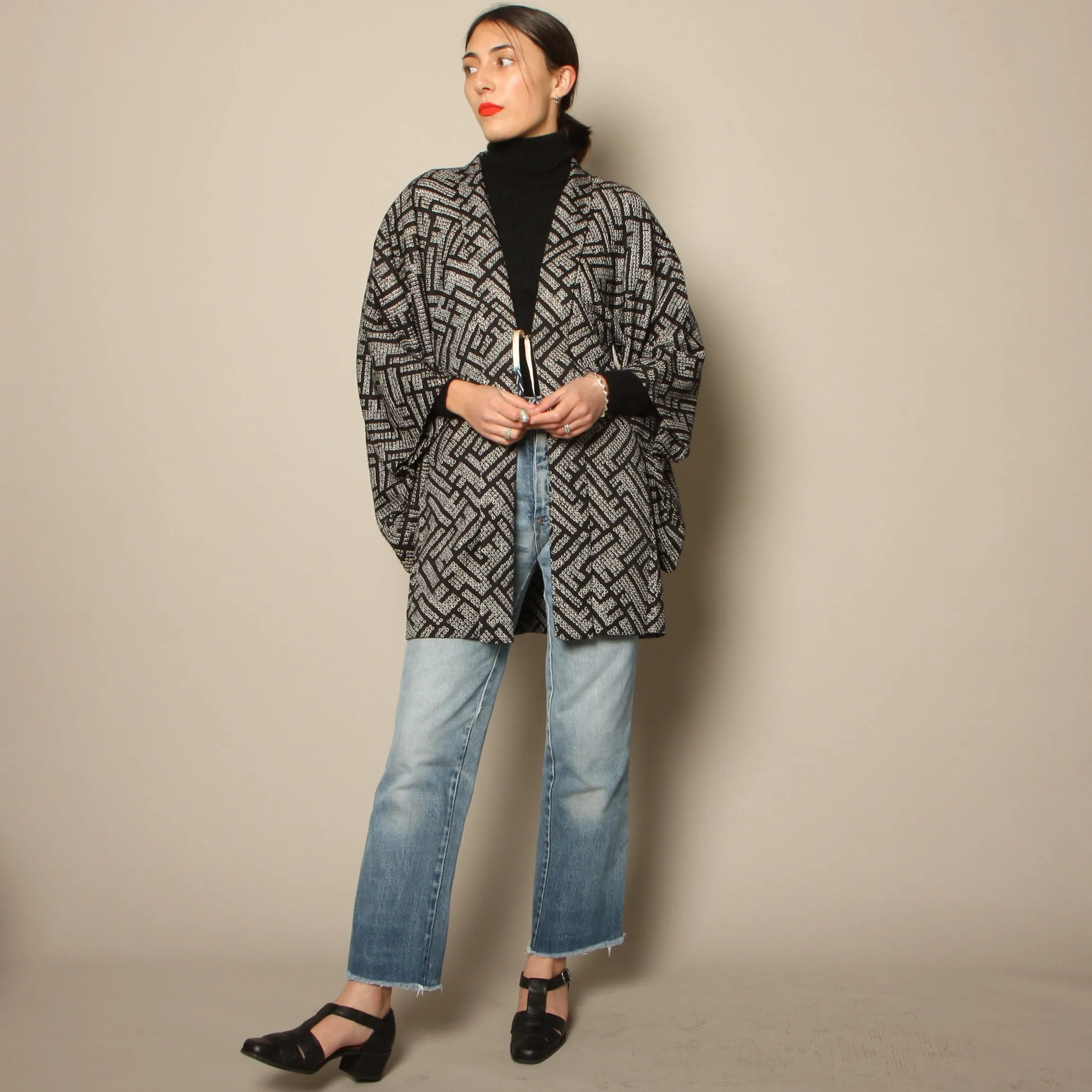 Vintage 70's Graphic Textural Shibori Dyed Silk Haori