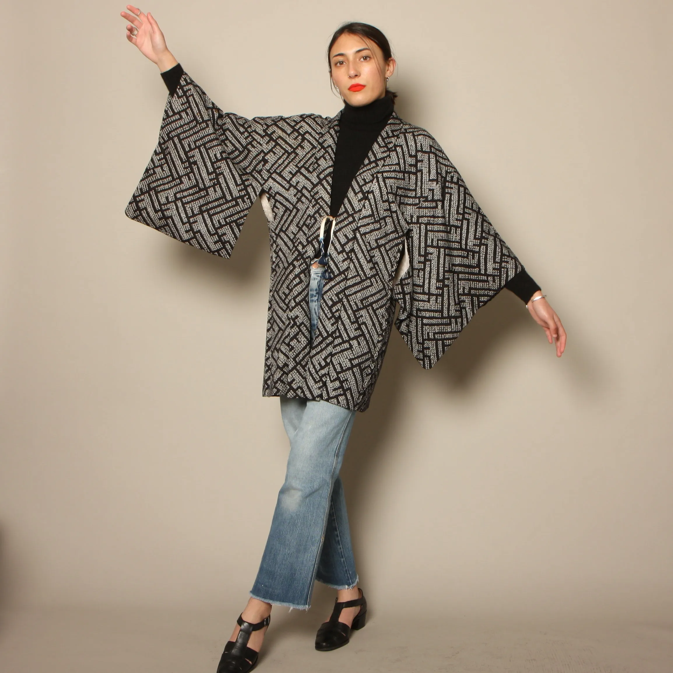 Vintage 70's Graphic Textural Shibori Dyed Silk Haori