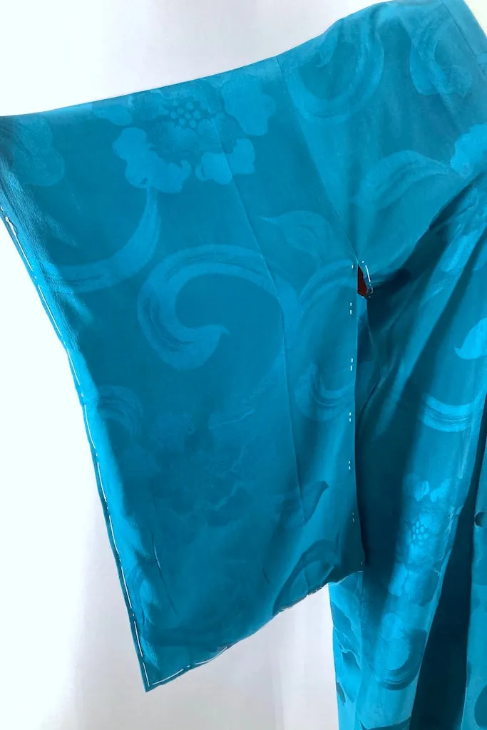 Vintage Teal Blue Silk Kimono Coat