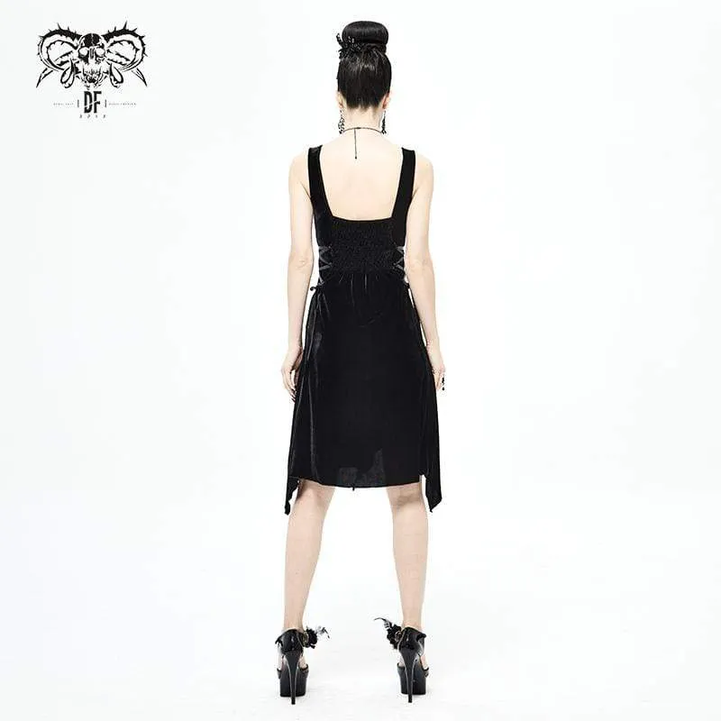 Women's Gothic Irregular Strappy Black Slip Dress