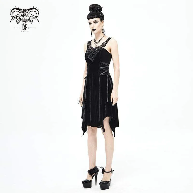 Women's Gothic Irregular Strappy Black Slip Dress