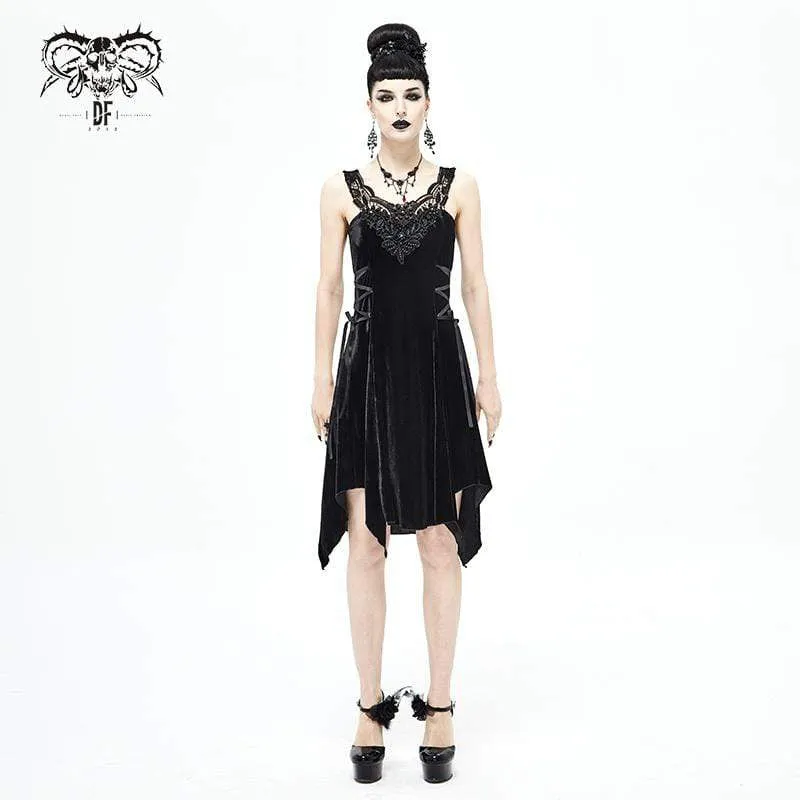 Women's Gothic Irregular Strappy Black Slip Dress