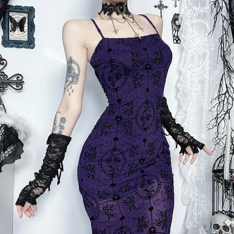 Women's Gothic Lace Mesh Slip Dress Purple