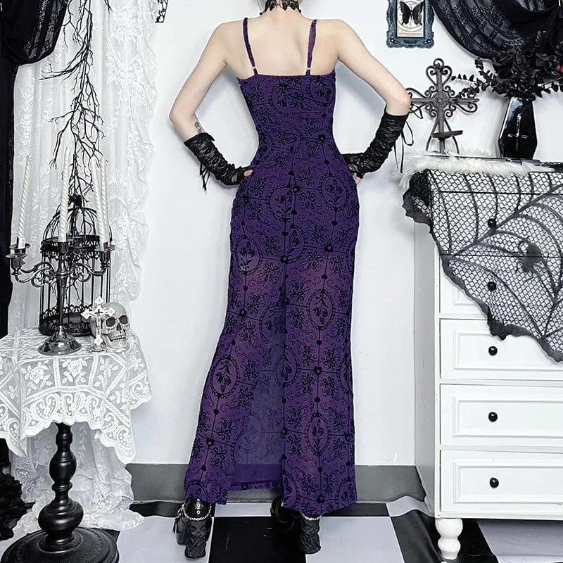 Women's Gothic Lace Mesh Slip Dress Purple