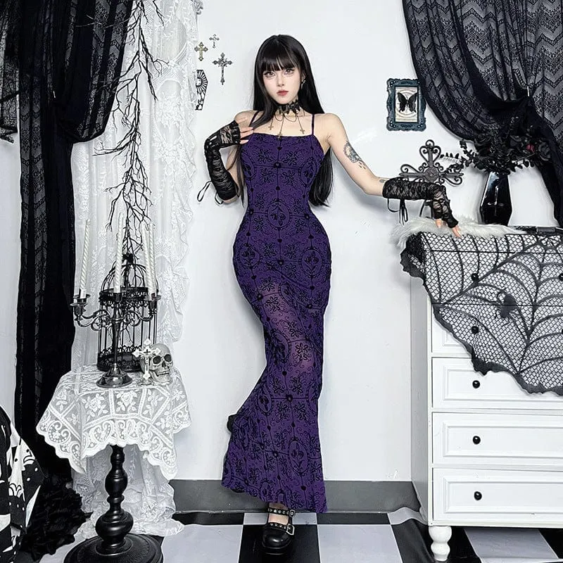 Women's Gothic Lace Mesh Slip Dress Purple