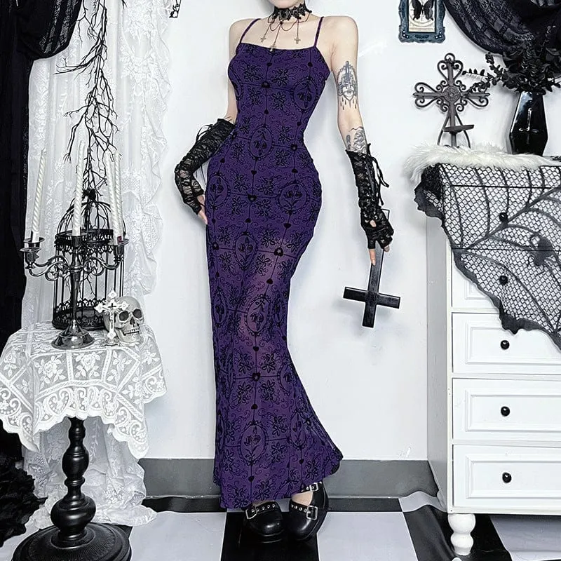 Women's Gothic Lace Mesh Slip Dress Purple