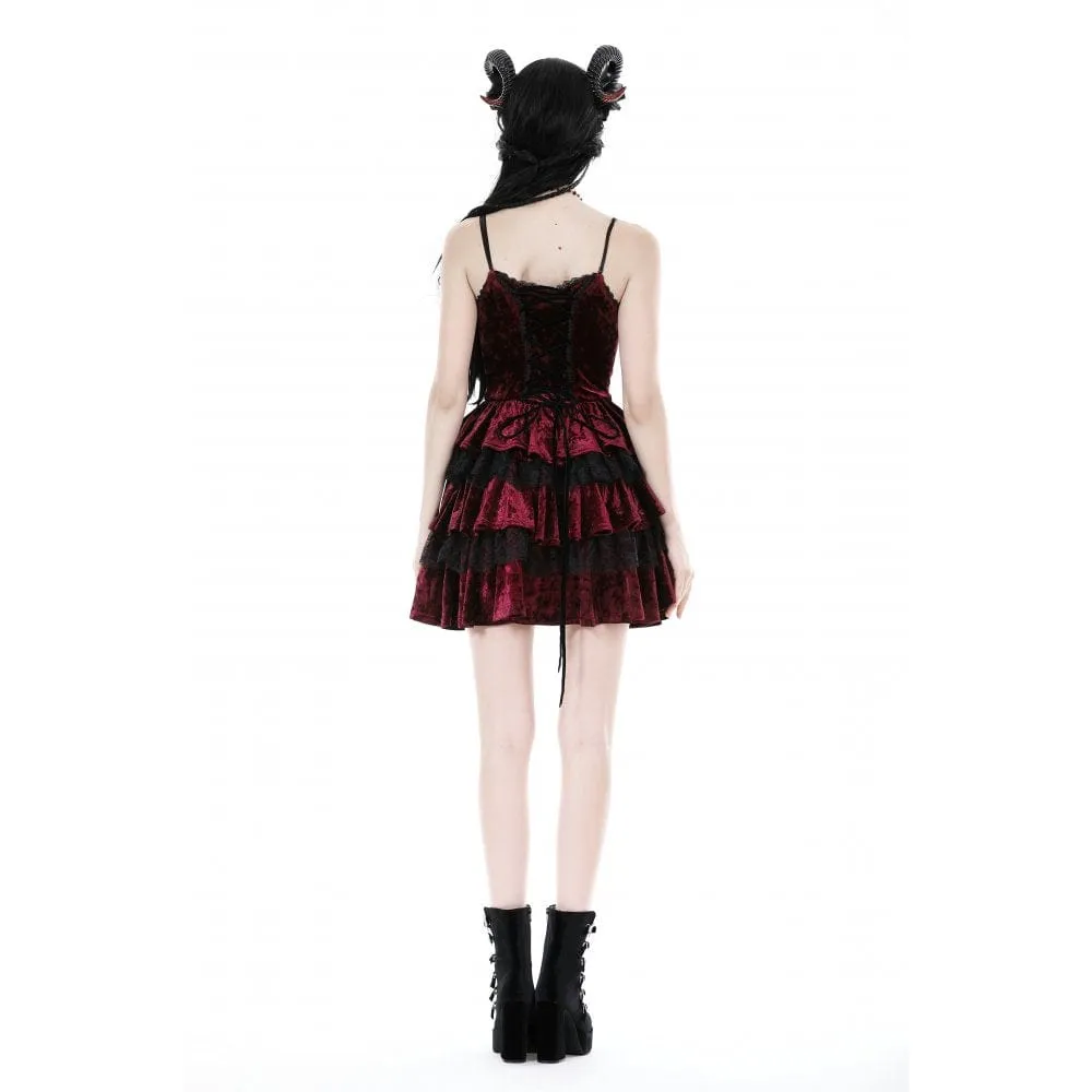 Women's Gothic Layered Lace Splice Velvet Slip Dress