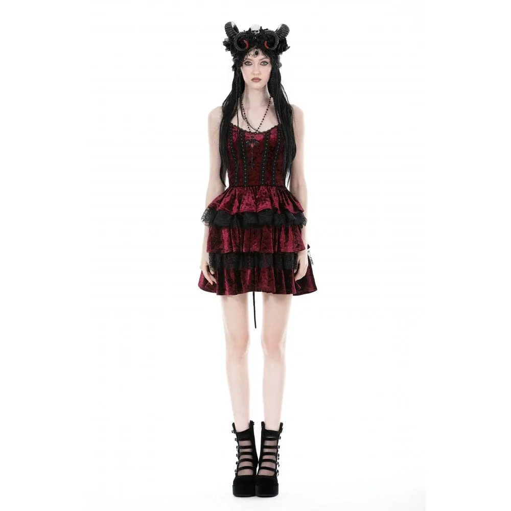 Women's Gothic Layered Lace Splice Velvet Slip Dress