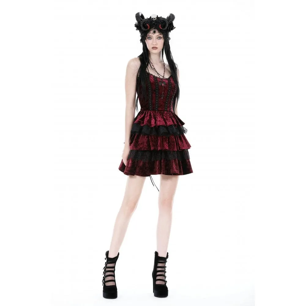 Women's Gothic Layered Lace Splice Velvet Slip Dress