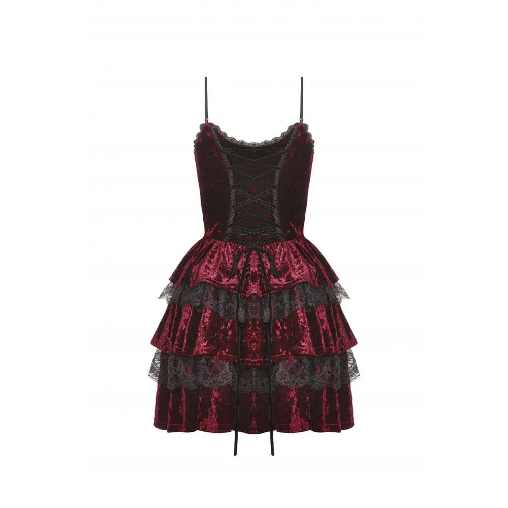 Women's Gothic Layered Lace Splice Velvet Slip Dress