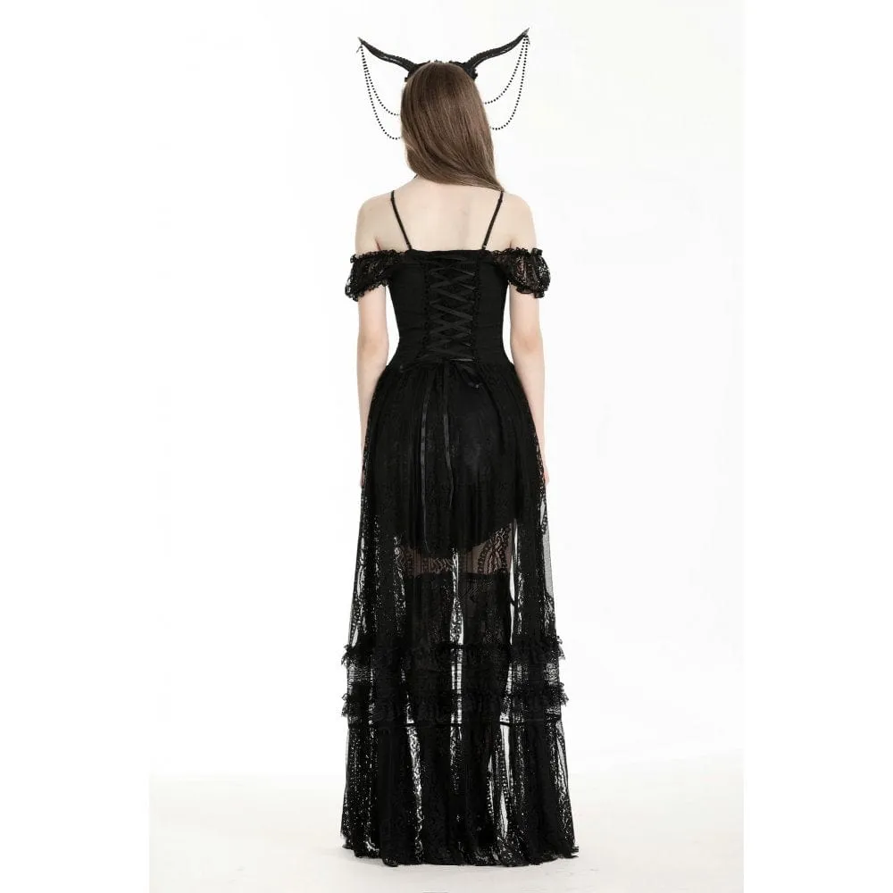 Women's Gothic Off-the-shoulder High/Low Prom Slip Dress