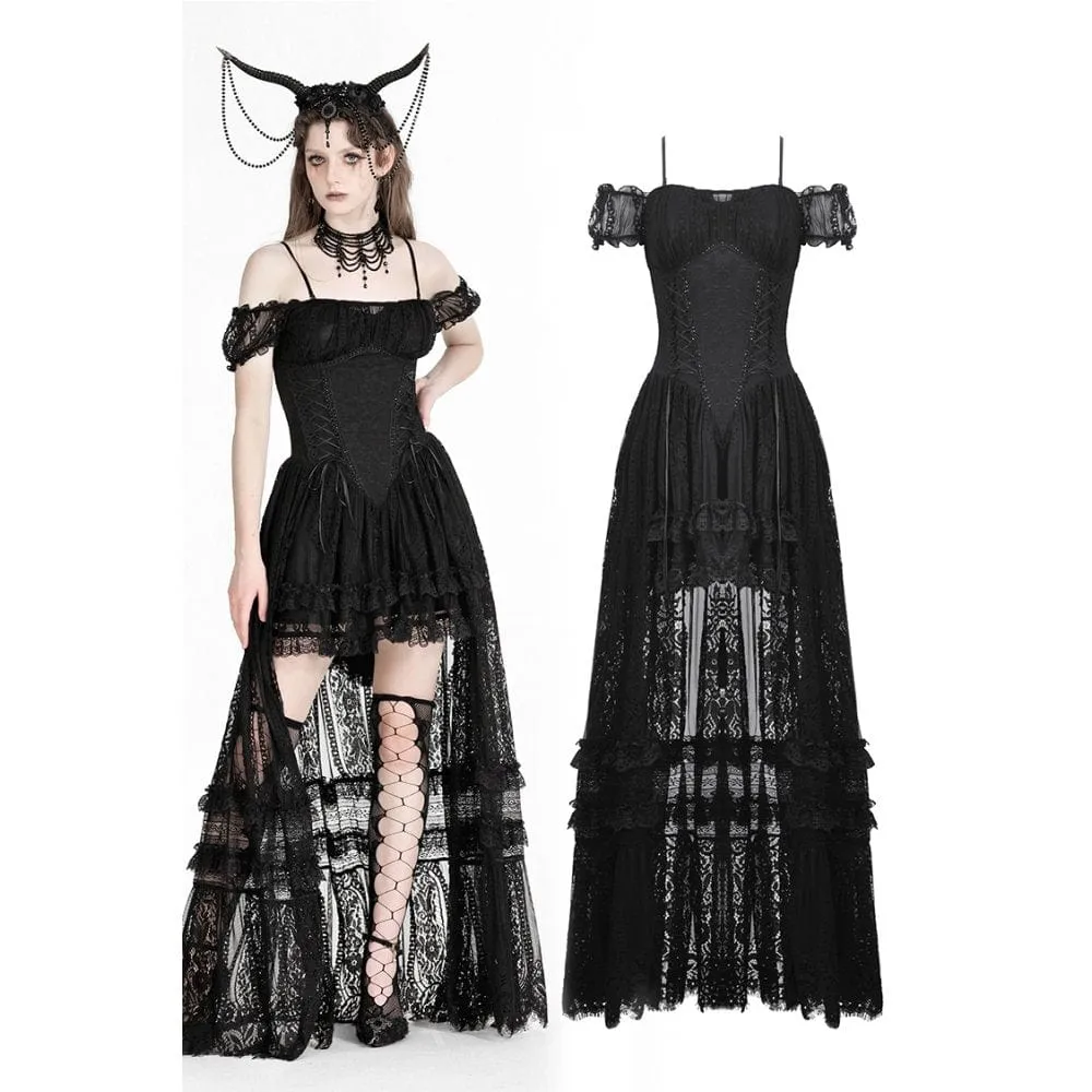 Women's Gothic Off-the-shoulder High/Low Prom Slip Dress