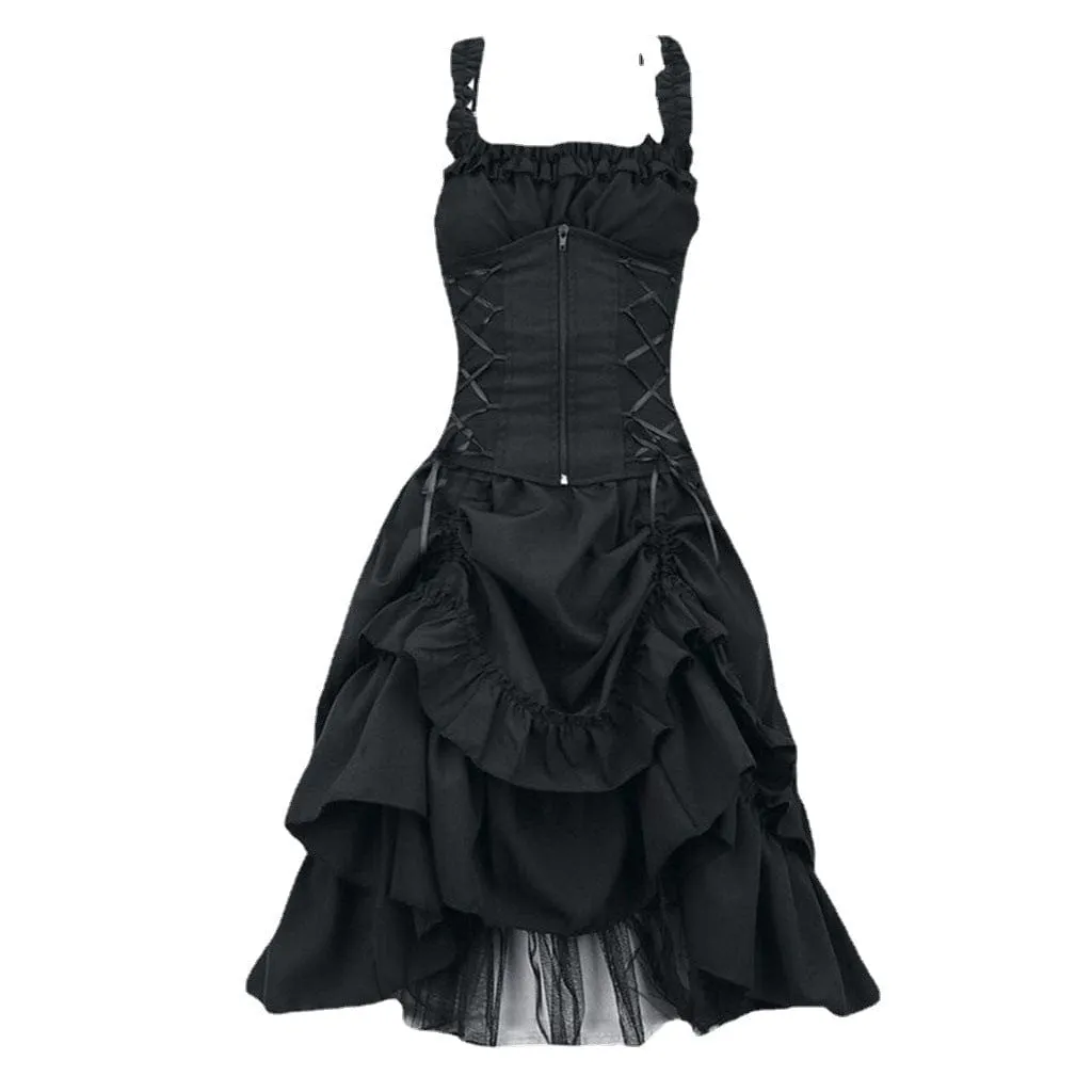 Women's Gothic Ruffled Layered Prom Slip Dress