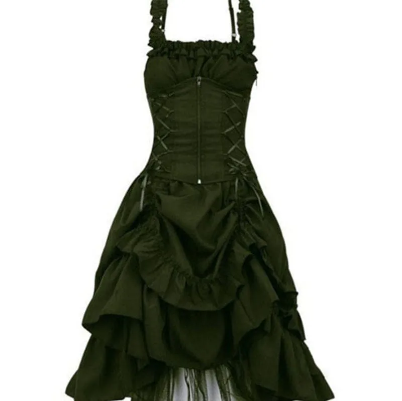 Women's Gothic Ruffled Layered Prom Slip Dress