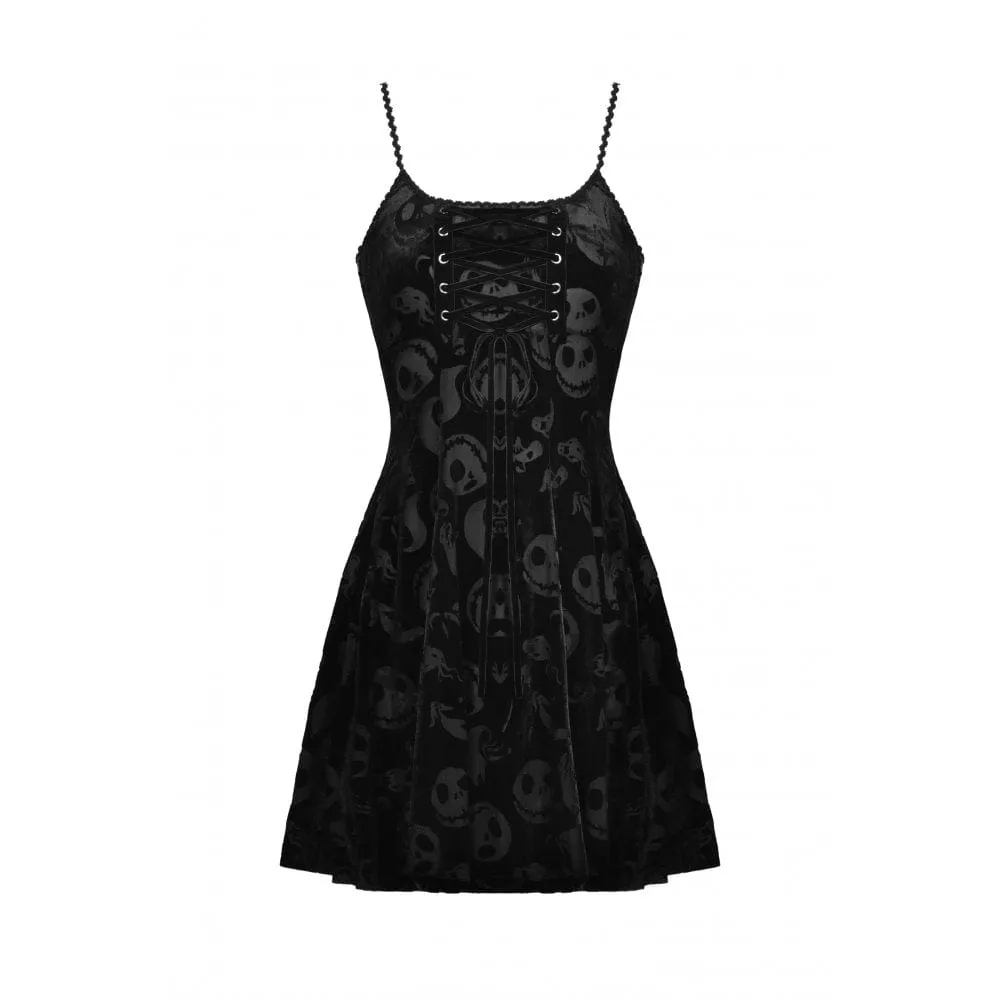 Women's Gothic Skull Printed Velvet Slip Dress