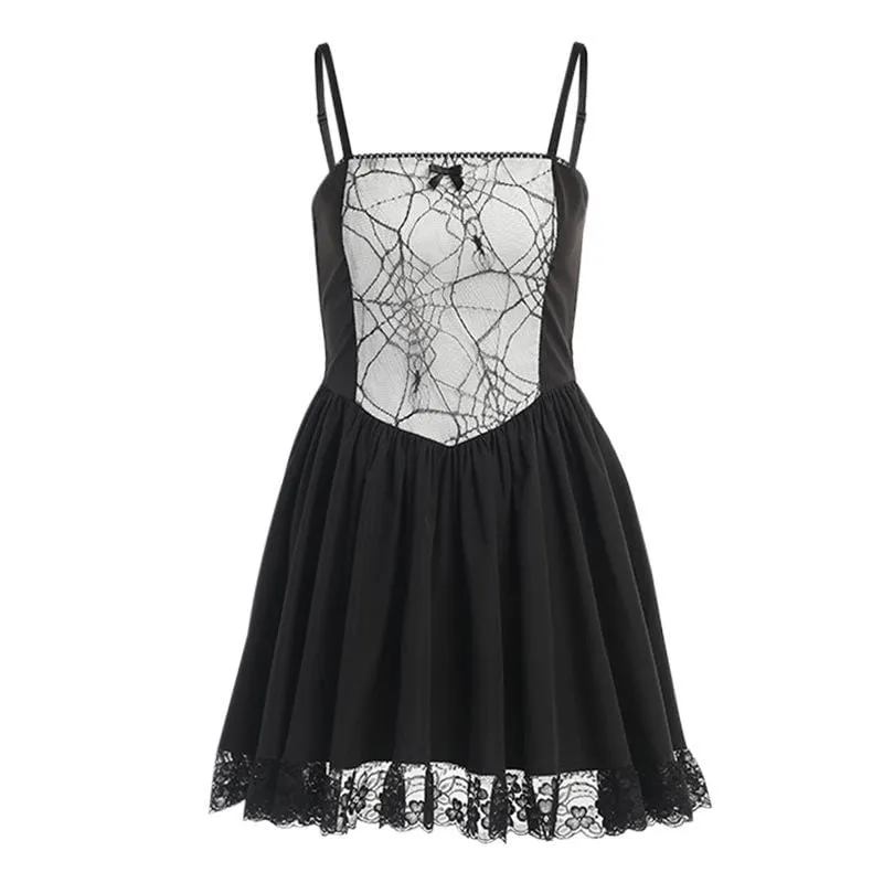 Women's Gothic Spider Web Splice Slip Dress