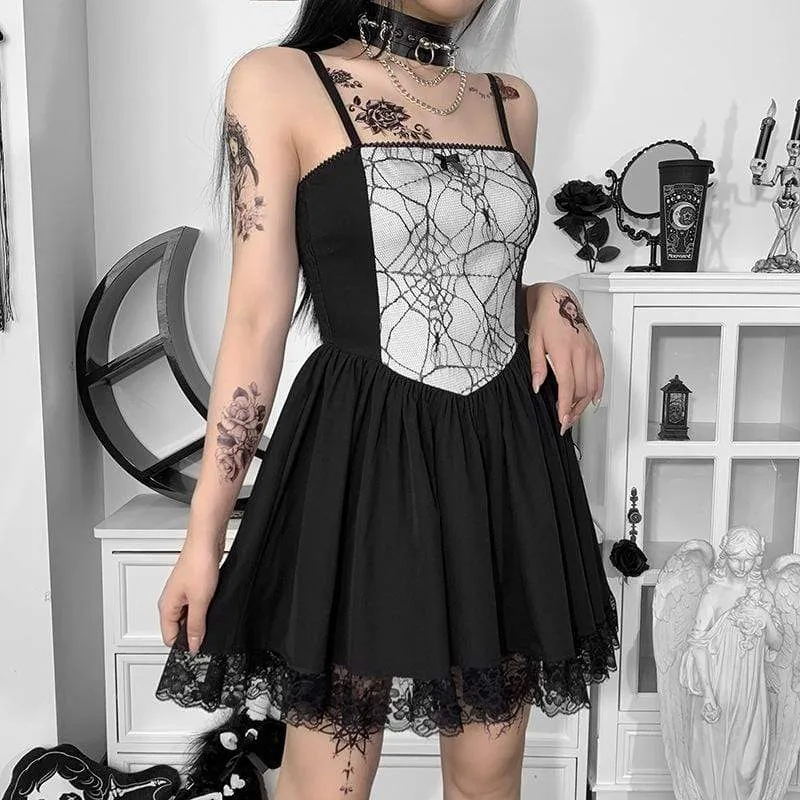 Women's Gothic Spider Web Splice Slip Dress