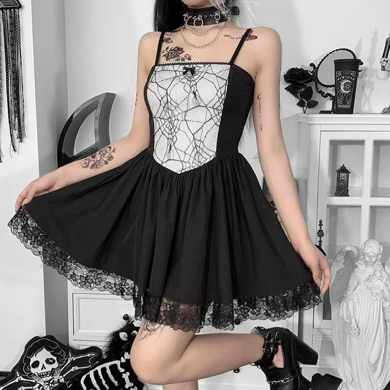 Women's Gothic Spider Web Splice Slip Dress