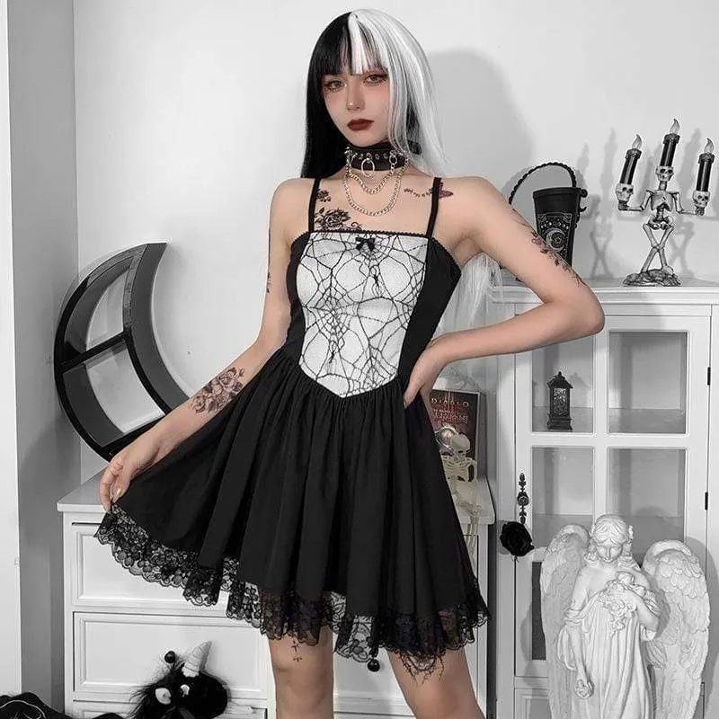 Women's Gothic Spider Web Splice Slip Dress