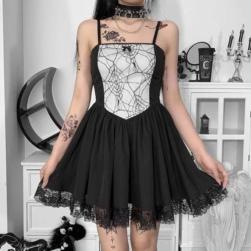 Women's Gothic Spider Web Splice Slip Dress