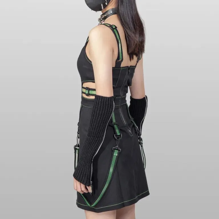 Women's Punk Cutout Straps Zipper Slip Dress Green