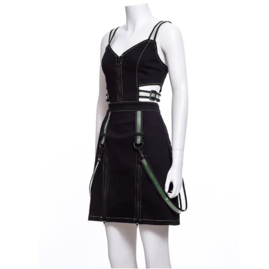 Women's Punk Cutout Straps Zipper Slip Dress Green