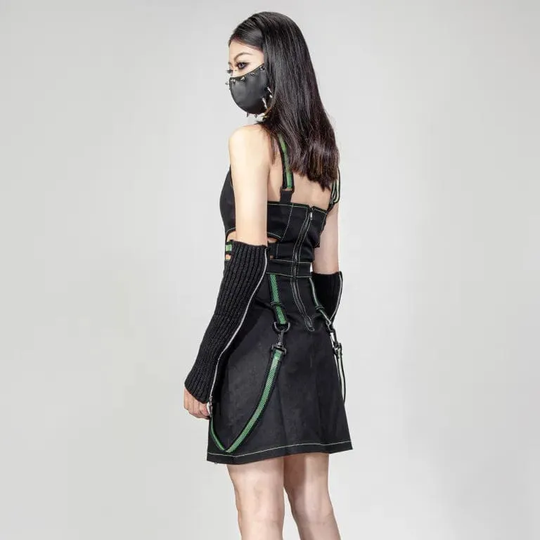 Women's Punk Cutout Straps Zipper Slip Dress Green